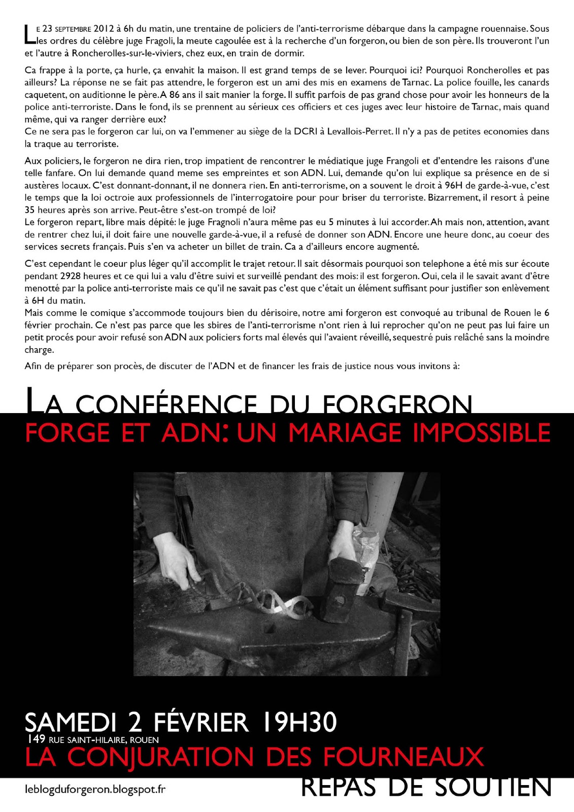 Couverture de l'article "Nouveau procès pour refus de prélèvement ADN à Rouen: le retour de "l'Affaire Tarnac"."