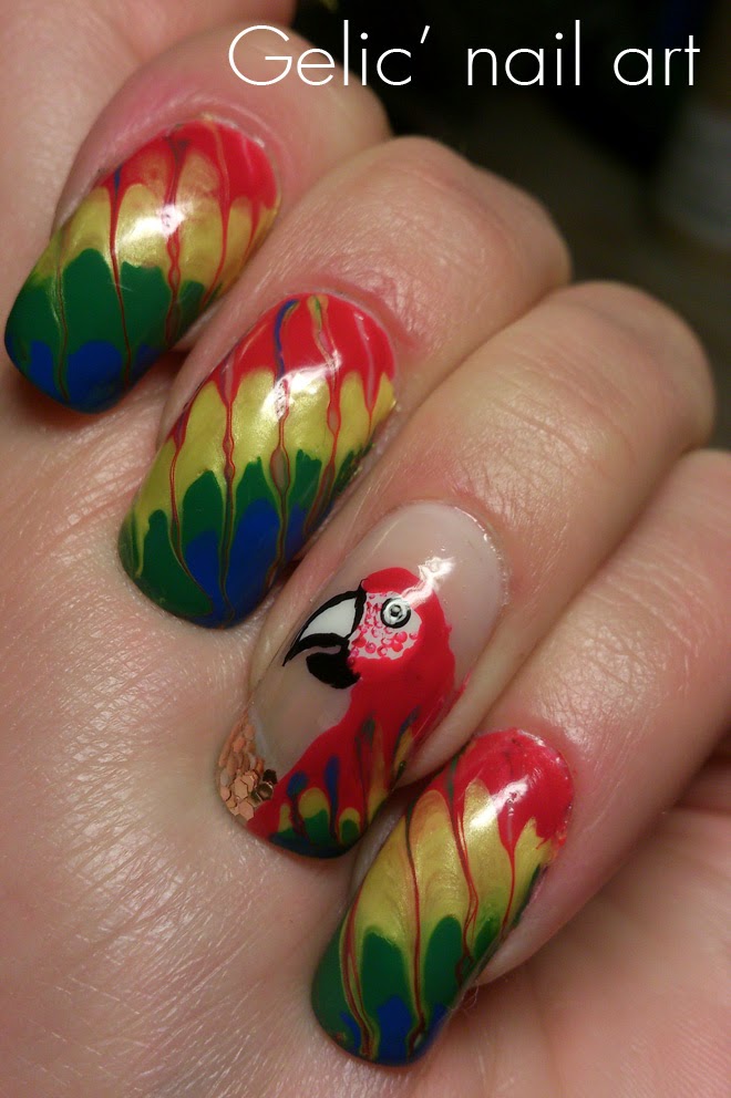 Gelic' nail art: Parrot needle dragging nail art
