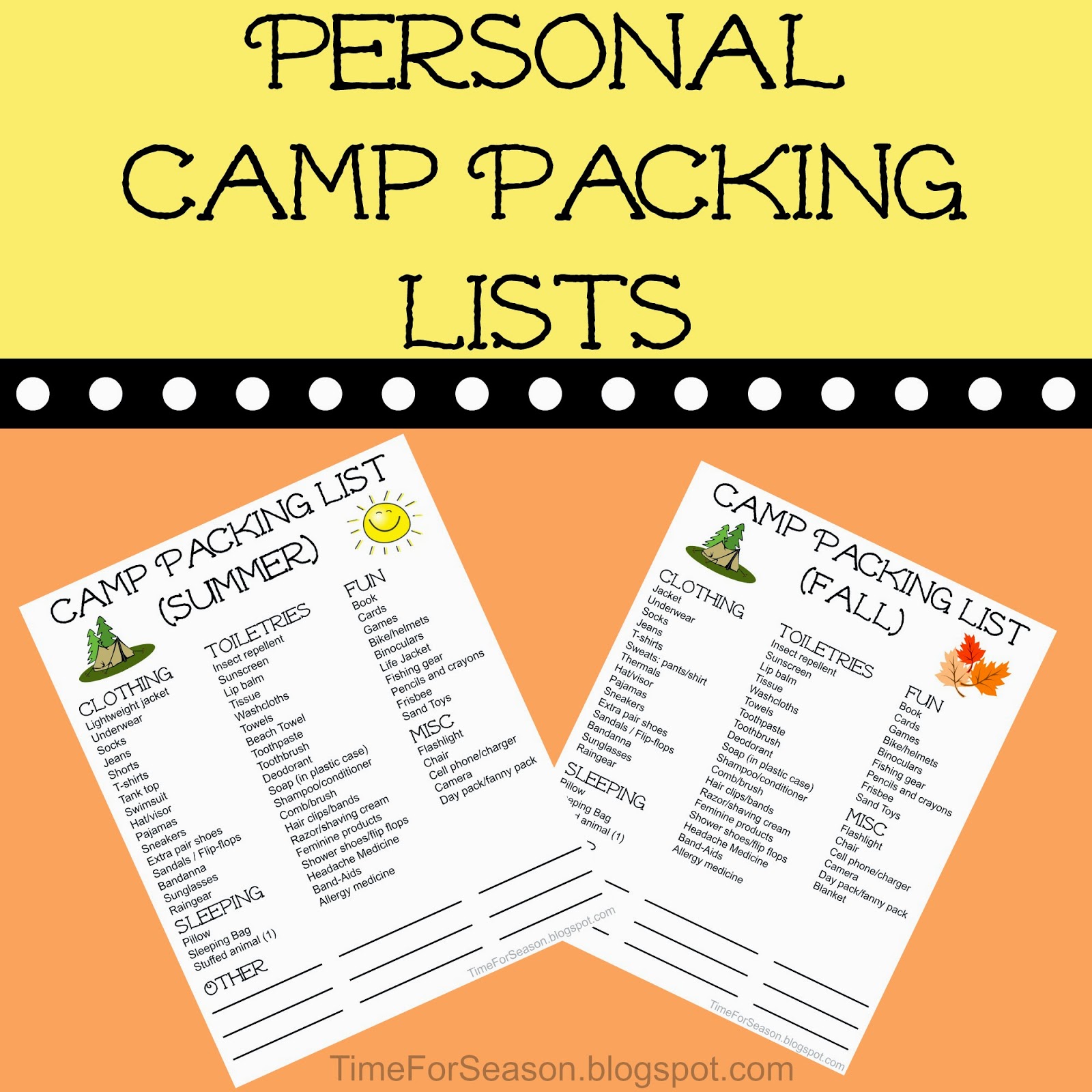 Personal Camp Packing Lists Free Printable