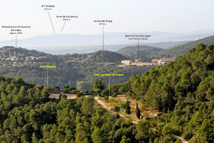 Vistes cap al Vallès, el Cim d'Àligues i el Tibidabo Vistes cap al Vallès, el Cim d'Àligues i el Tibidabo