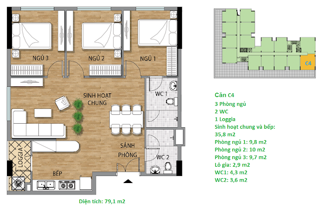 Căn hộ C4 79.1 m2 tầng 3-6 Valencia Garden Căn hộ C4 79.1 m2 tầng 3-6 Valencia Garden