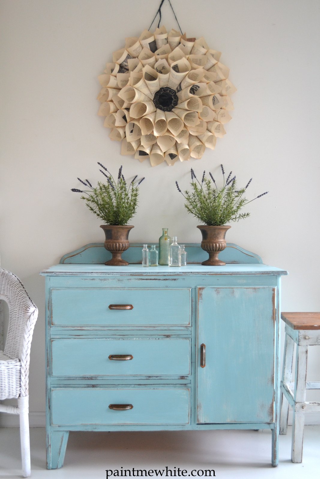 Sweet Blue Vintage Drawers/Dresser Paint Me White