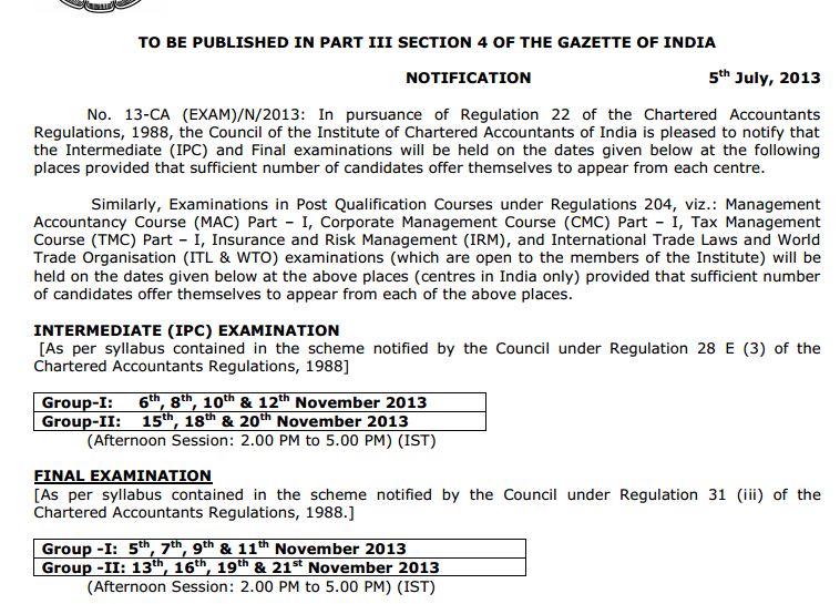 CA Exams-Nov 2013-Notice CA Exams-Nov 2013-Notice