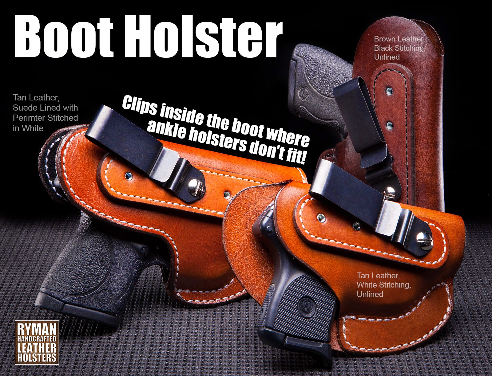 Clips inside the boot where ankle holsters don't fit!