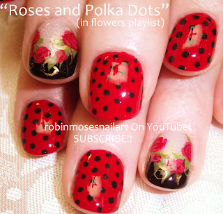 red roses and polka dots, polka dot nail design, rockabilly nails, rockabilly nail art, 40's inspired nail art, 1940's nail art, 50's nail art, rock and roll nail art, rotary nail art, pin up girl  nail art, 