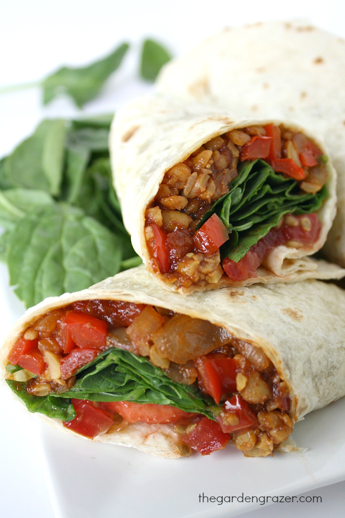 The Garden Grazer BBQ Tempeh Wraps with Spinach