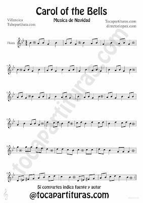 Tubescore Carols of the Bells sheet music for Flute and Recorder traditional Christmas Carol Music Score