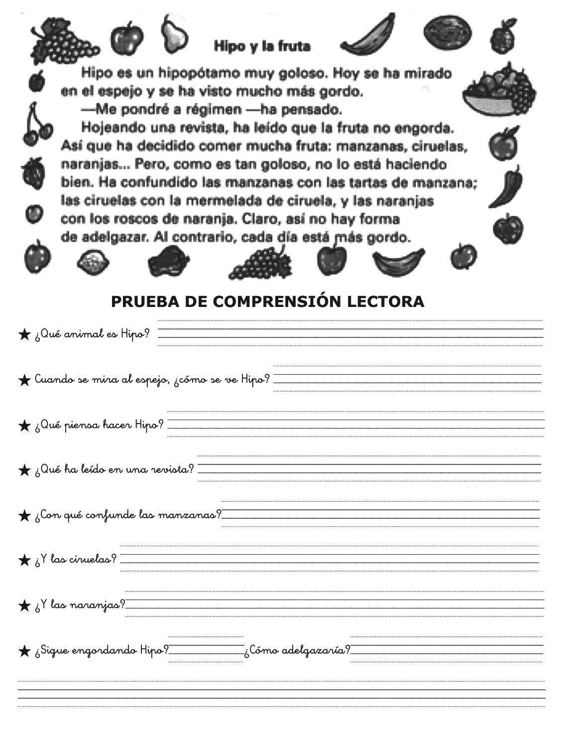 Ejercicios+De+Lectura+Para+Imprimir ... ESCOLAR ING MASCHWITZ: FICHAS PARA TRABAJAR COMPRENSIÓN DE TEXTOS