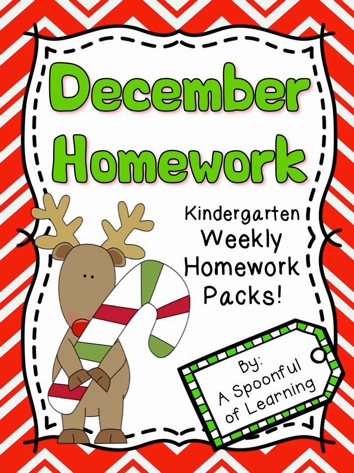A Spoonful of Learning: Year Long Kindergarten Homework! + EXTRA + FREEBIE!