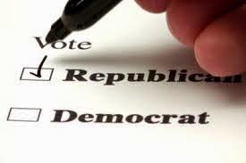 Pic of a sign showing a political box to check two boxes labeled Republican and Democrat