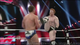 Sheamus Brogue kick to The Miz on WWE raw held on 05/11/2012