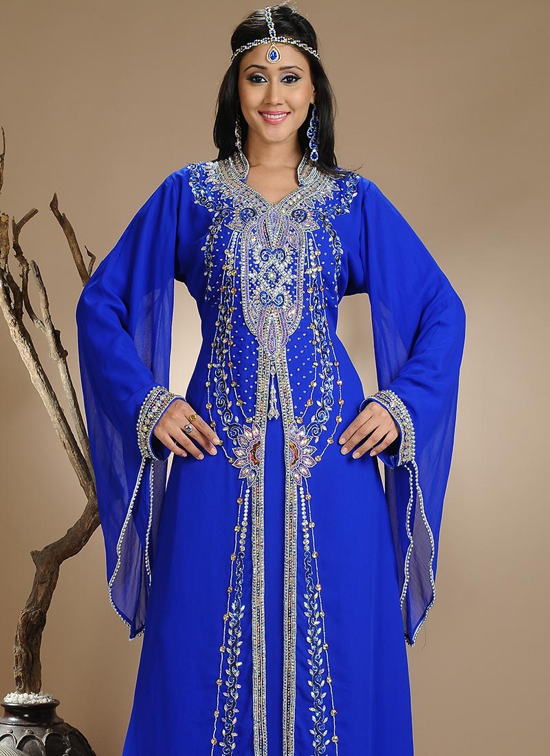 kaftan dubai modern biru MUKENA ARTIS INDONESIA