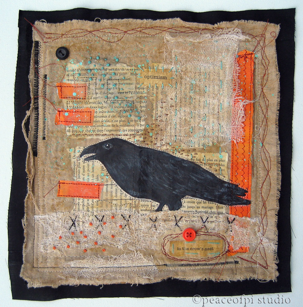 peaceofpi studio In the Crow's Nest Mixed Media Art Quilt