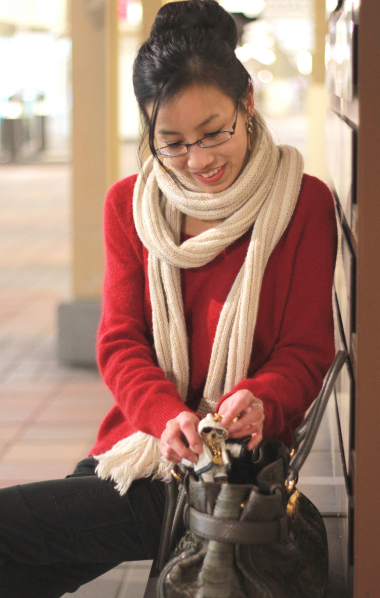 knitted scarf and sweater