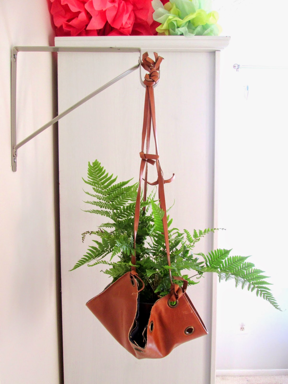 Chelsea's Garage DIY Hanging Leather Planter {from a tote!}
