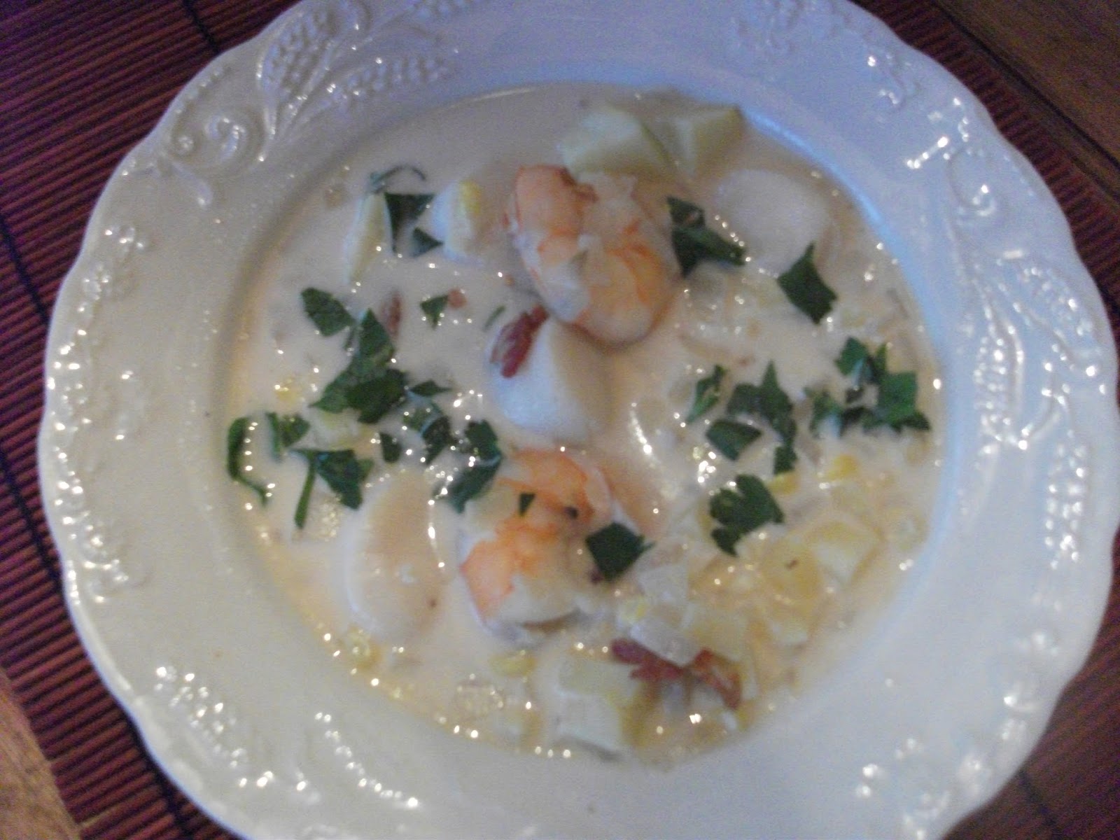 Cold Hands Warm Earth Scallop, Shrimp and Corn Chowder