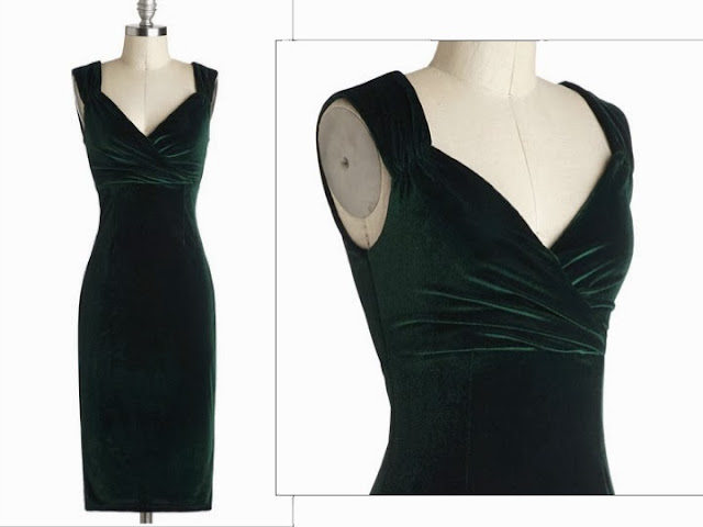 Emerald velvet dress, Modcloth