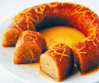 Orange and Saffron Syrup Cake Recipe: Ring cake based on a North African original baked as a ring and served sliced