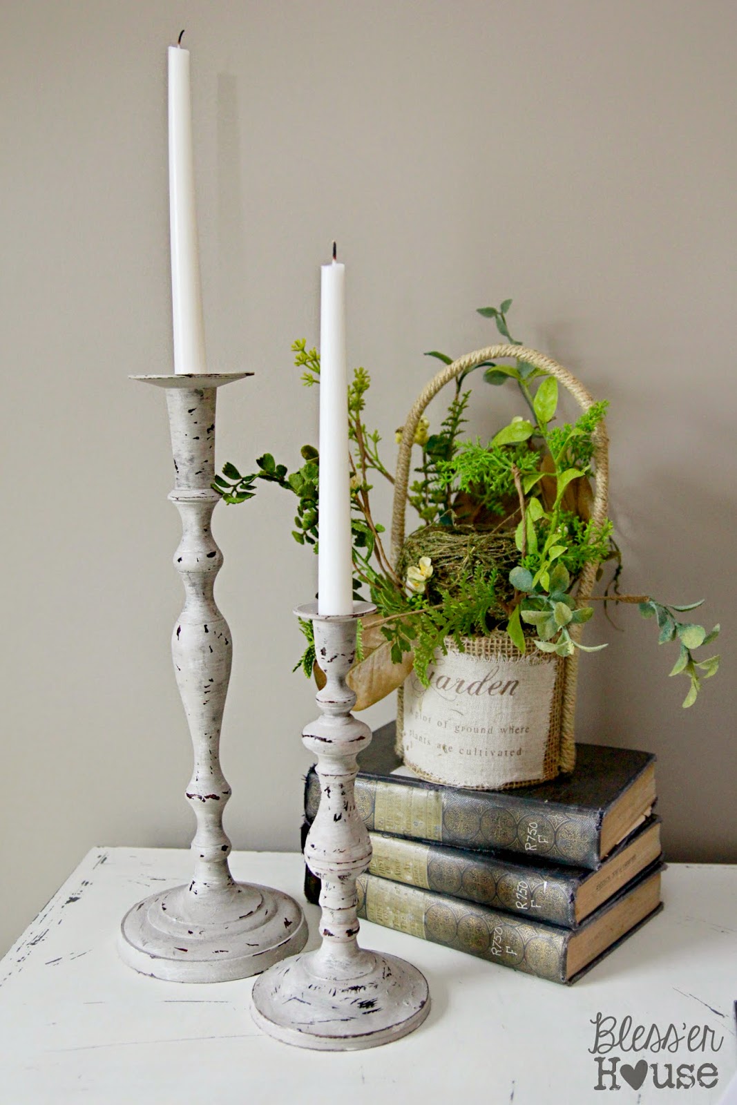 DIY Distressed Thrift Store Candlesticks Bless'er House