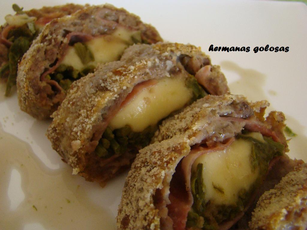 Hermanas Golosas PASTEL DE CARNE RELLENO DE JAMÓN, ESPÁRRAGOS Y QUESO