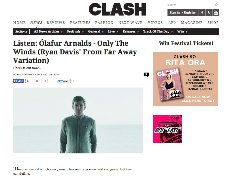 Clash premiere Ólafur Arnalds 'Only The Wins (Ryan Davis' From Far Away Variation)