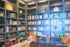 styled library shelves