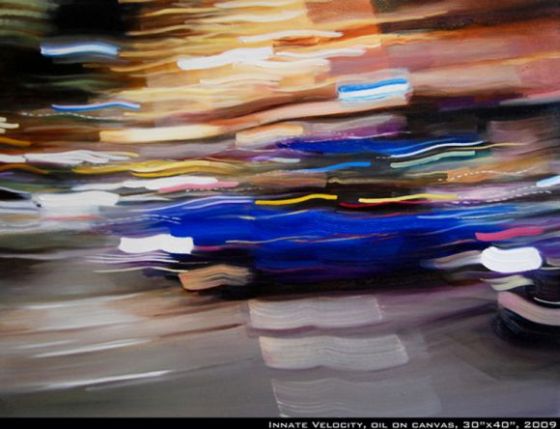 Alexandra Pacula pintura luzes da noite da cidade borradas velocidade