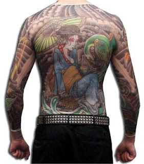 Men's Geisha Dragon Full Body Tattoo Shirt
