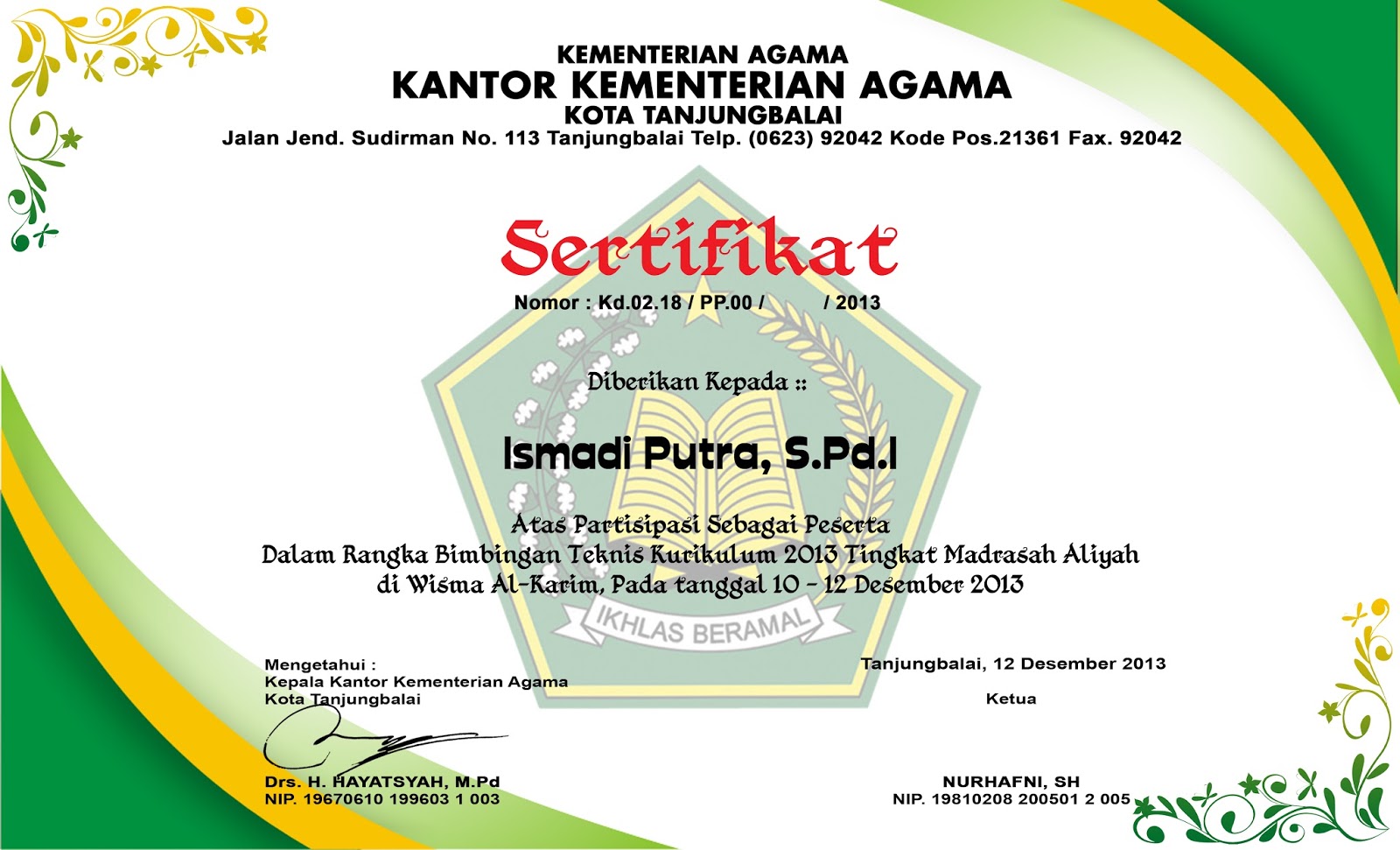 contoh sertifikat