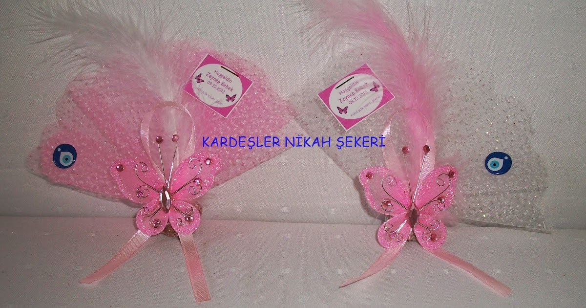 Kardeşler nikah Şekeri. Kelebek bebek şekeri Zeynep ve lohusa tacı