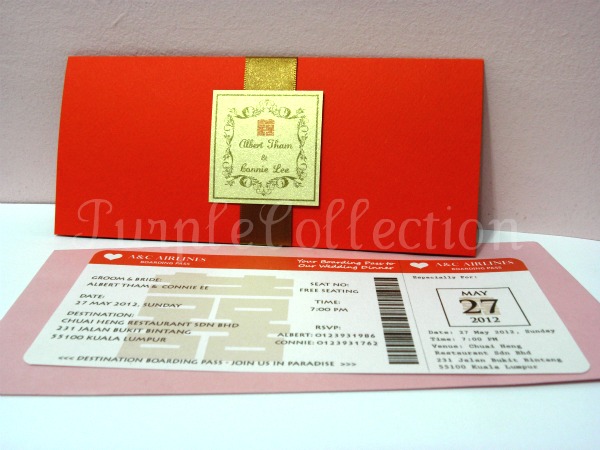 Boarding Pass Red Double Happiness Chinese Wedding Invitation Card