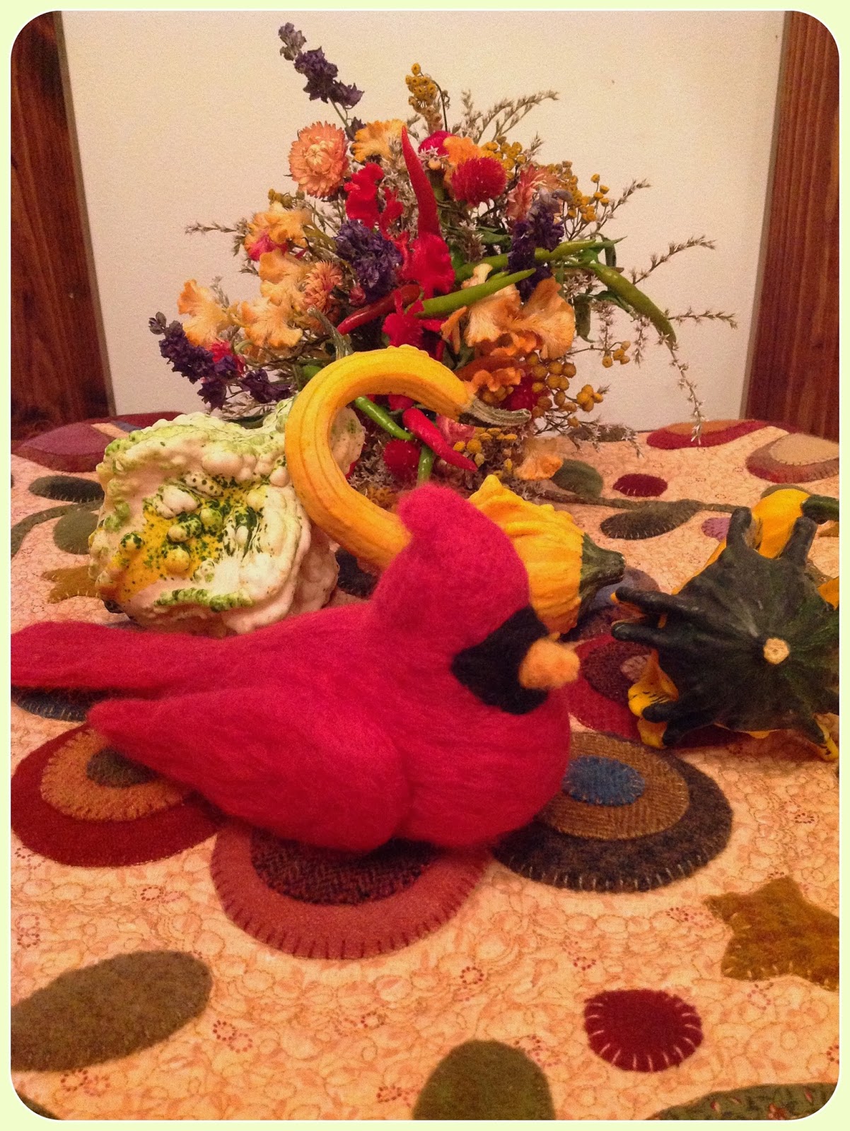 Karen's Quilts, Crows and Cardinals Redbird Tutorial Needle Felted Cardinal