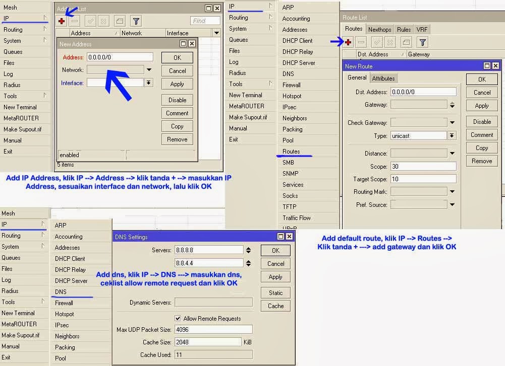 IP Address Mikrotik Memberikan IP Address, Gateway dan DNS Mikrotik