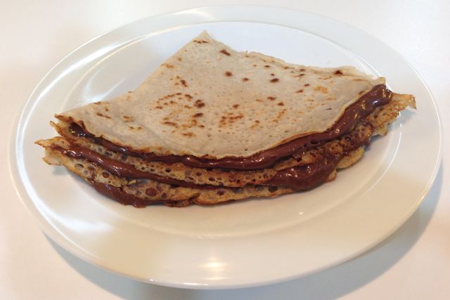 Vegan egg-free pancakes with chocolate spread
