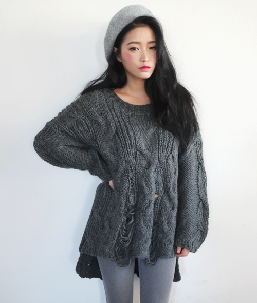[Stylenanda] Distressed Cable Knit Sweater KSTYLICK Latest Korean