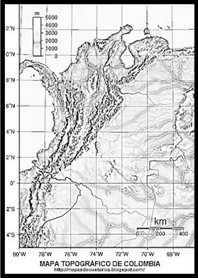 Mapa topográfico de COLOMBIA Mapa topográfico de COLOMBIA, blanco y negro