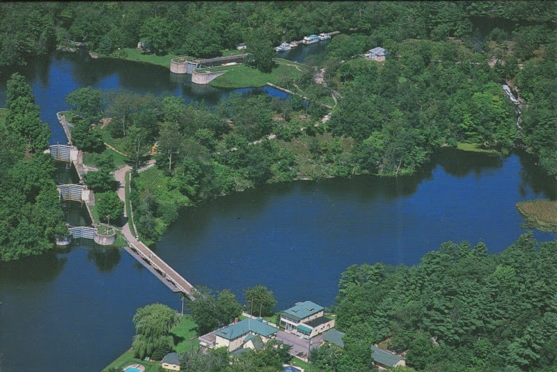 Aerial view of lakes and locks