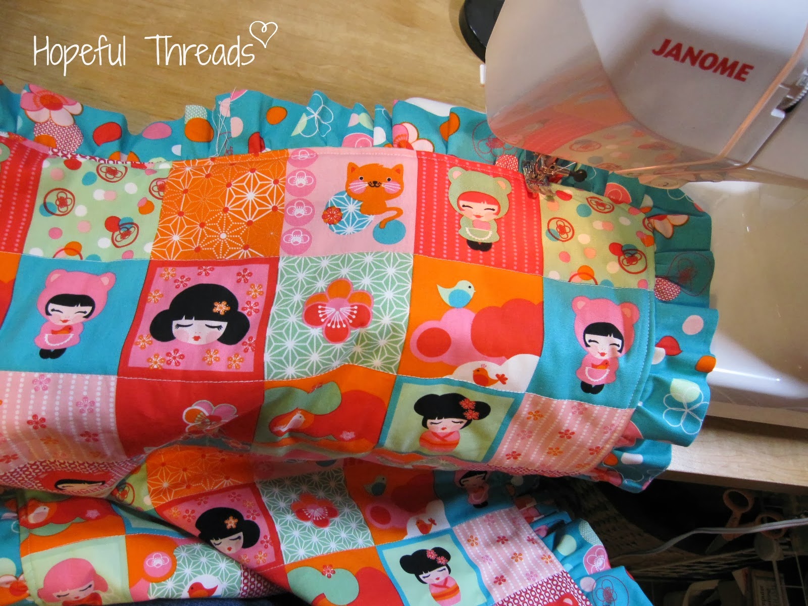 Hopeful Threads Ruffle Trimmed Faux Patchwork Baby Blanket Tutorial