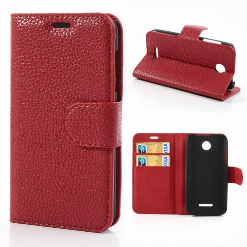 Litchi Leather Case with Card Slots for Lenovo A390 - Red Litchi Leather Case with Card Slots for Lenovo A390 - Red