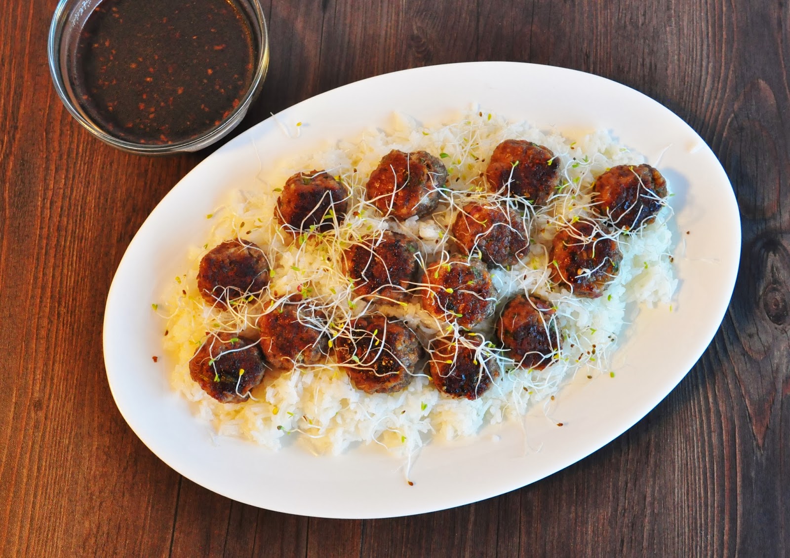 My Tiny Oven Asian Style Meatballs with Spicy Ginger Soy Dipping Sauce