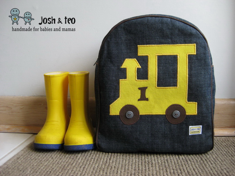 My Handmade Home Yellow Train Toddler Backpack