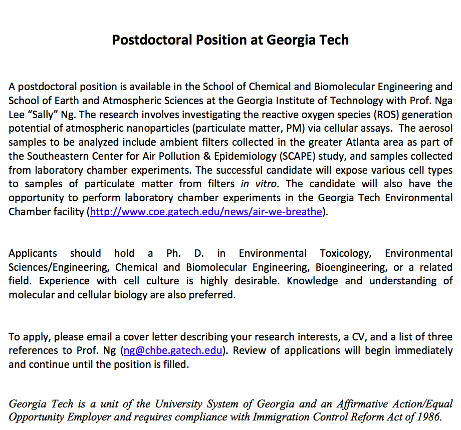 environmental toxicology graduate program news university of gatech cover letter