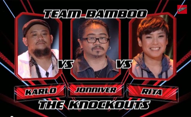 The Voice of the Philippines Season 2 Knock Out Rounds Team Bamboo; Karlo Mojica, Joniver Robles and Rita Martinez The Voice of the Philippines Season 2 Knock Out Rounds Team Bamboo; Karlo Mojica, Joniver Robles and Rita Martinez