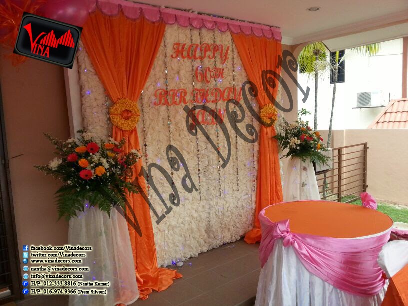 Happy 60th Birthday Decoration with paper lantern (Orange and Pink) simple backdrop by Vina Canopy & Decor Happy 60th Birthday Decoration with paper lantern (Orange and Pink) simple backdrop by Vina Canopy & Decor