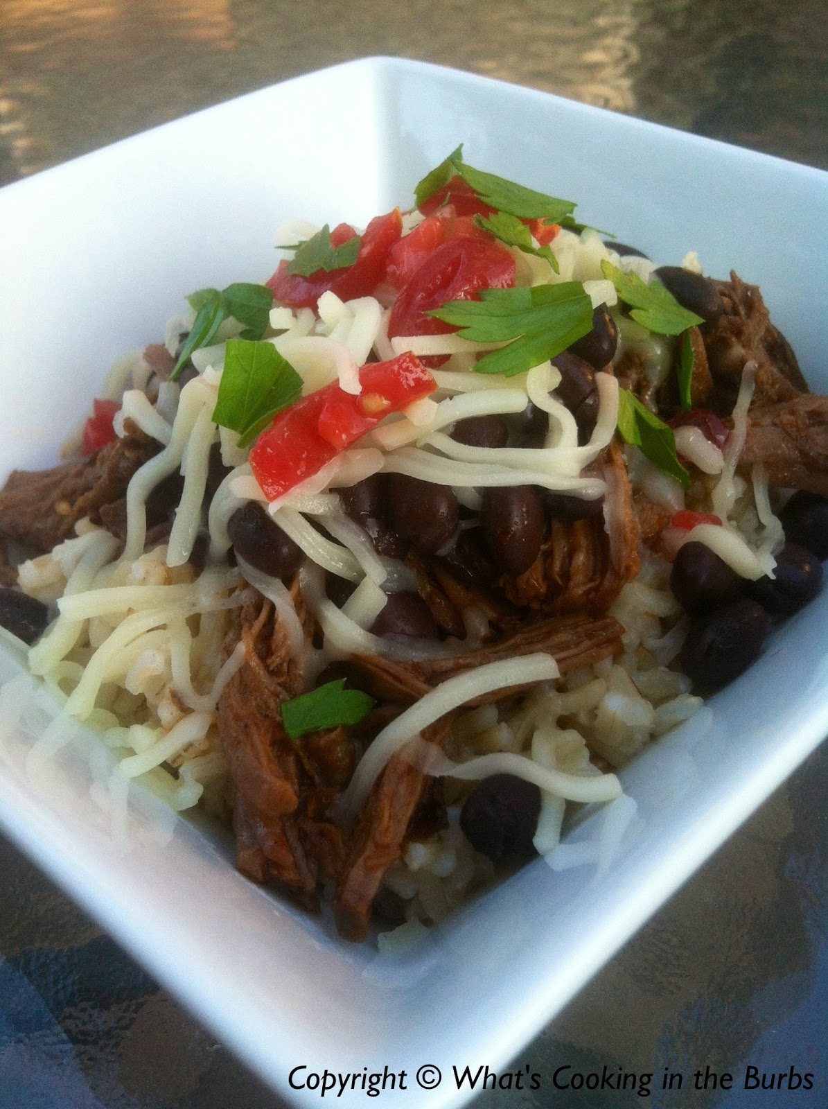What's Cooking in the Burbs Chipotle Barbacoa Beef Burrito Bowls