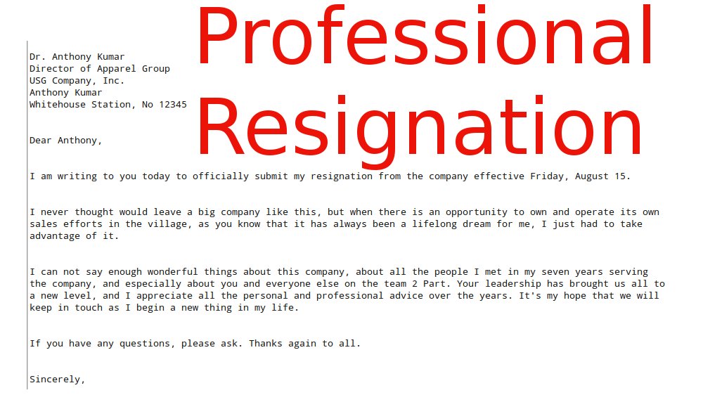 professional resignation letter template