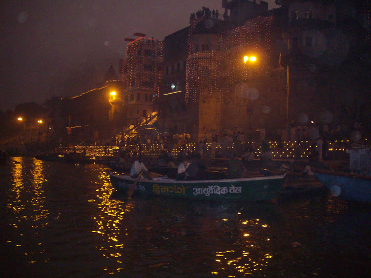 Varanasi Ghats as seen from boat on Dev Deepavali(Karthik Purnima)day.