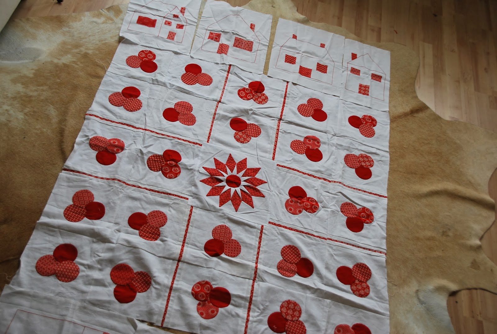 Redwork in Germany ShweShwe UWYH Patchwork of a House Quilt