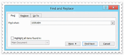 Find and Replace Dialog Box