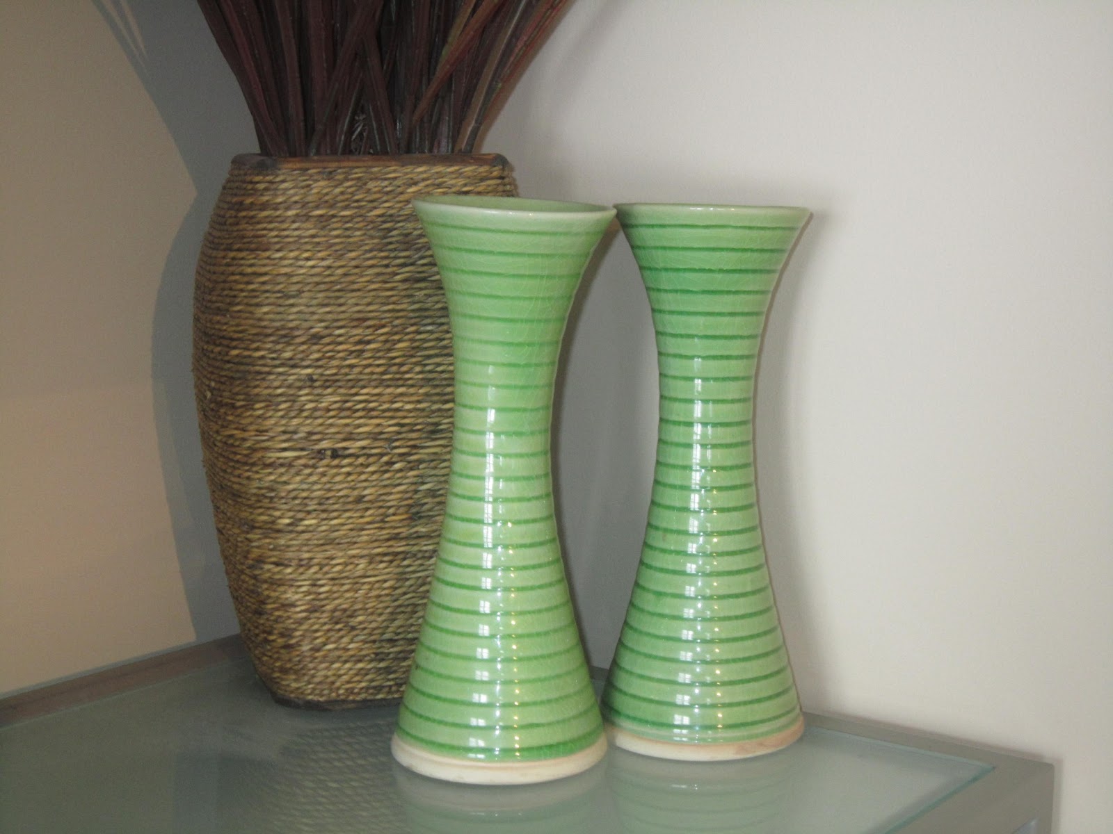 Ikea pottery home decor, lime green pottery